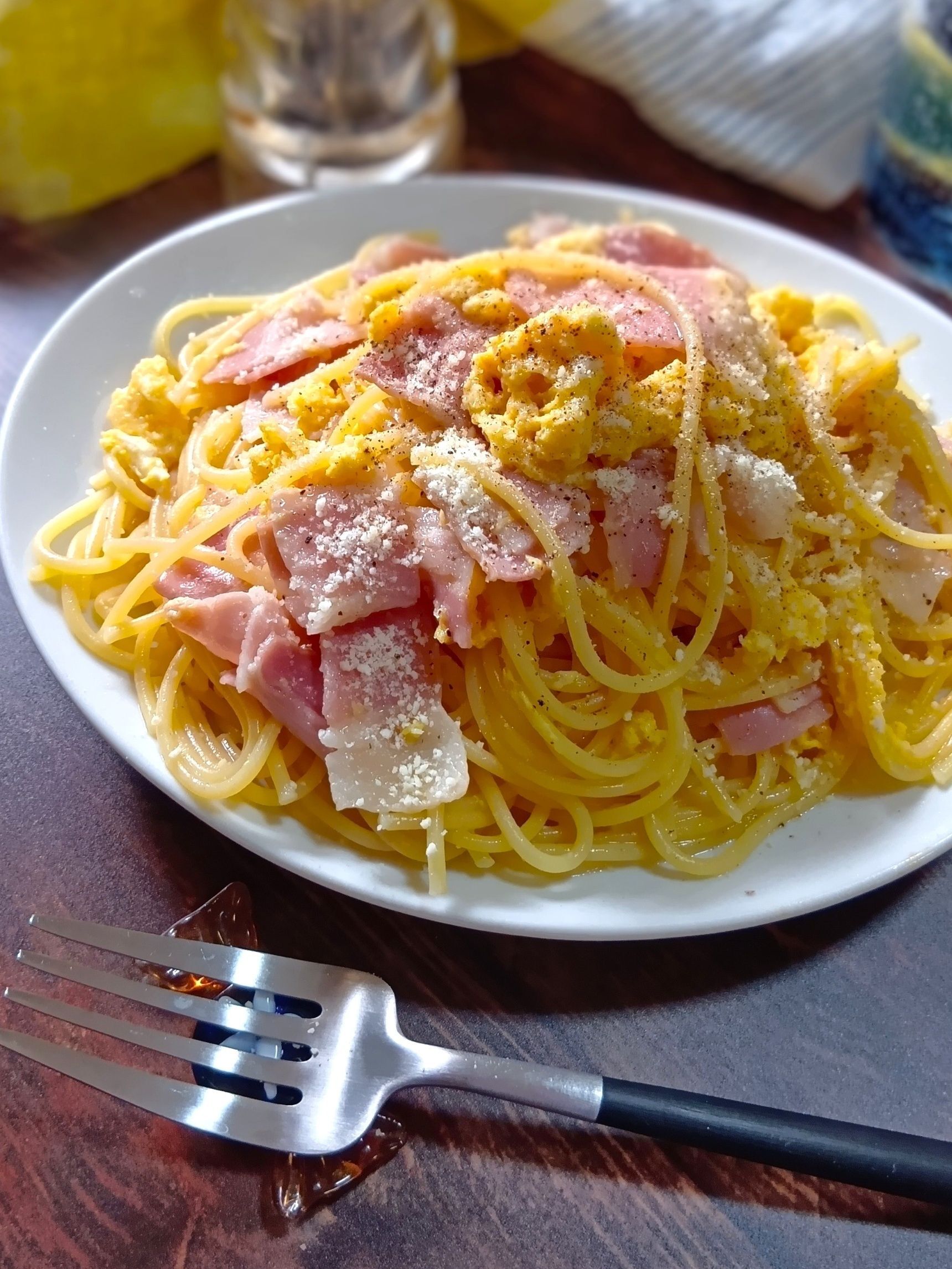 ママの優しい味！電子レンジdeたまごベーコンスパゲティー！