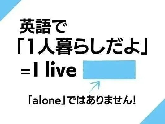 英語で「一人暮らしだよ」なんて言う？ひとり＝aloneではありませんよ！【英語クイズ】