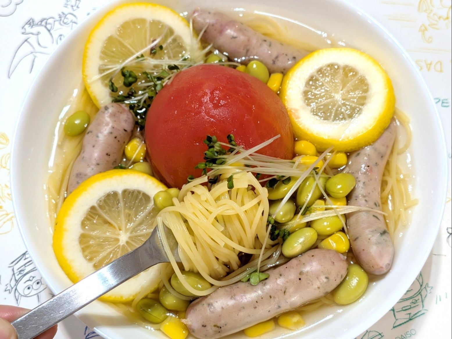 白だし＆レモンのさっぱり！トマトのせパスタ