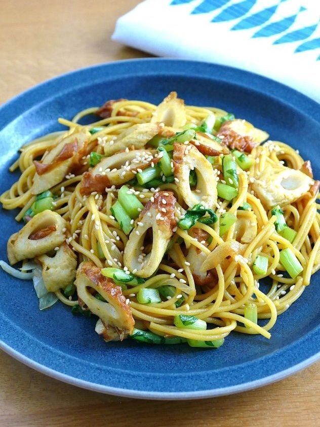 ちくわと大根の葉っぱでオリエンタルパスタ