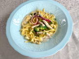 平たいパスタで豆乳クリームパスタ！塩分控えめでも味はしっかり