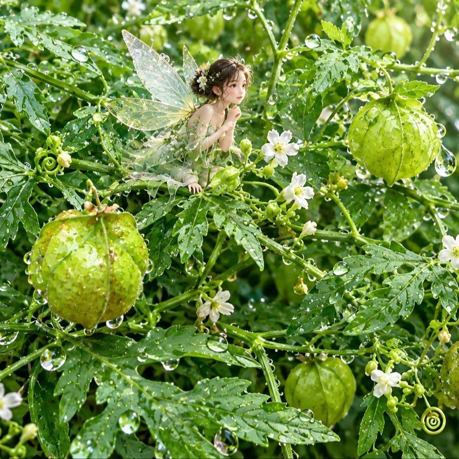 「一緒に飛びたい」～！雨上がりの風船カズラ！小さな妖精がいるようにも思えるほど可愛い！