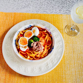 ピザ風仕立てのクリームパスタ