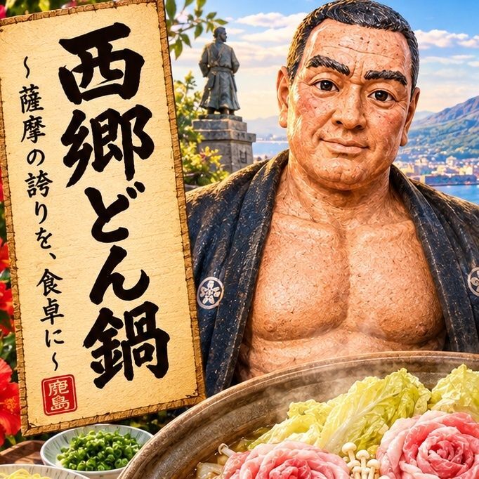 西郷どんが好んだとされる黒豚にちなんだ、黒豚だし醤油味の鍋つゆを使用しました。ダイエットなどの健康にも気を配っていた西郷どんをイメージし、お肉だけでなく、白菜やもやし、きのこ、人参などの野菜もたっぷり楽しめるお鍋にしました。黒豚だしのうま味を味わいながら、具だくさんで満足感のある一品です。