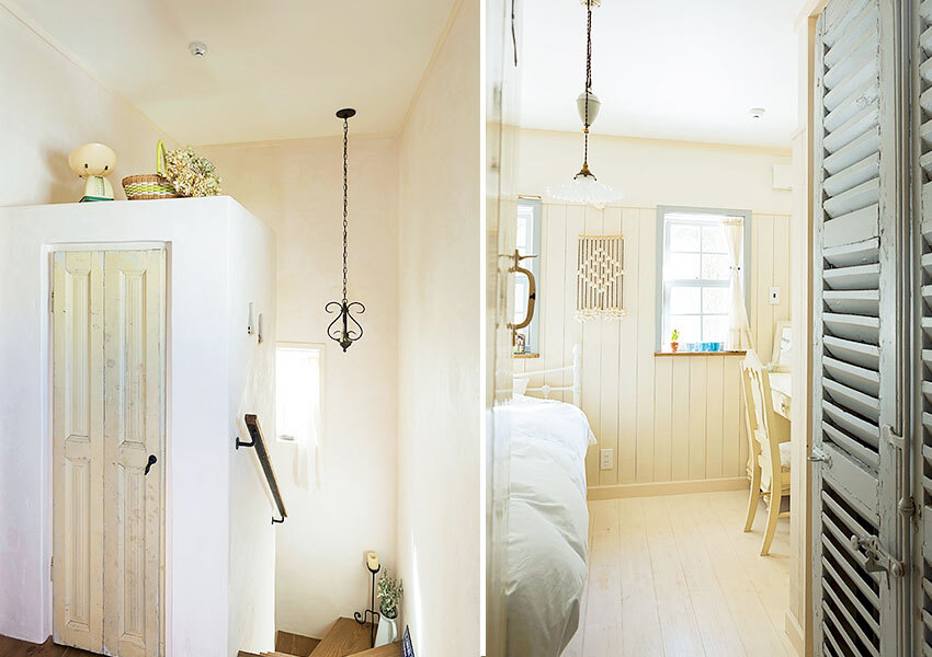 アンティークを使った階段と白を基調とした子供部屋