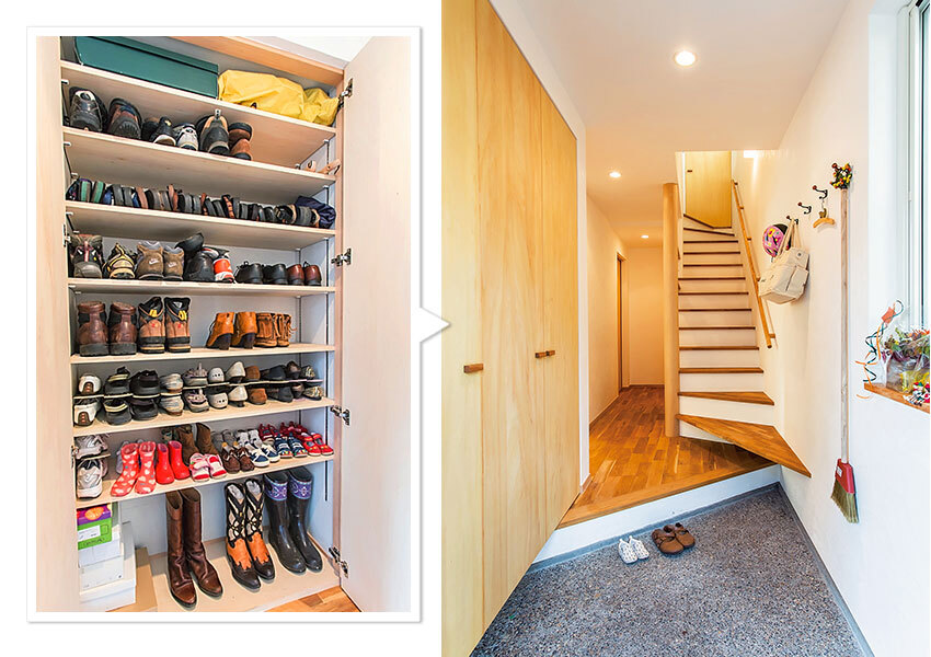 踏み板をベンチと兼用した階段