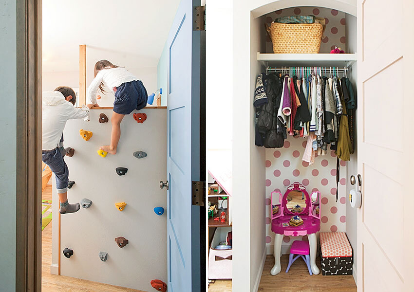 ボルダリングのグリップがある子供部屋