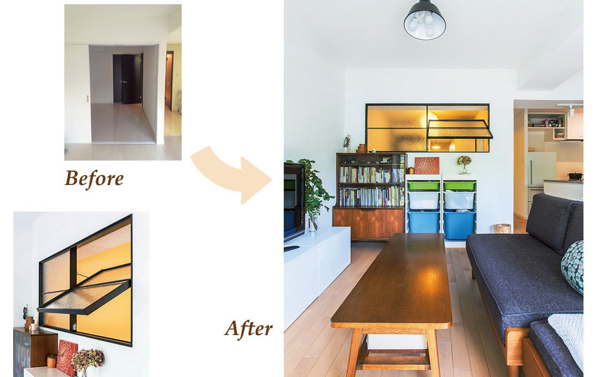 室内窓で風通しのいいリビング