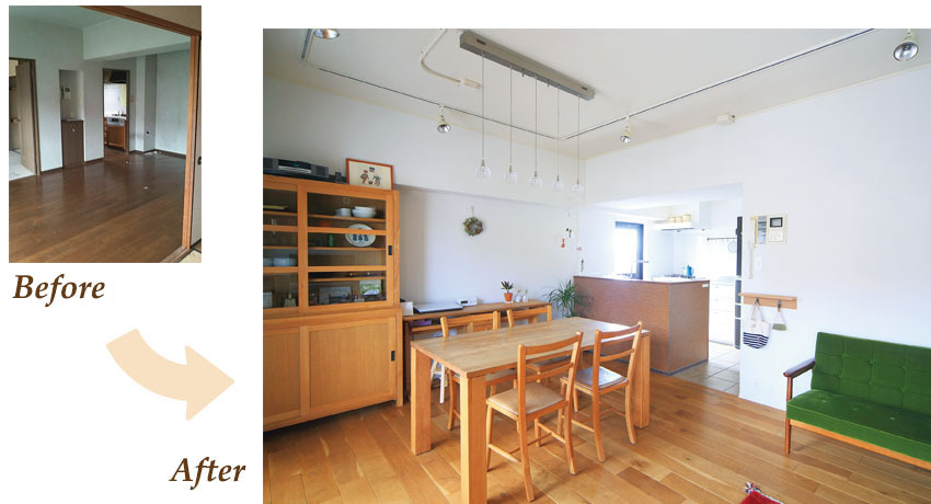 ゆるやかにゾーニングしたダイニング