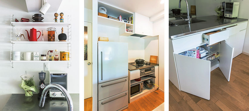 スウェーデンの壁かけ収納のあるキッチン
