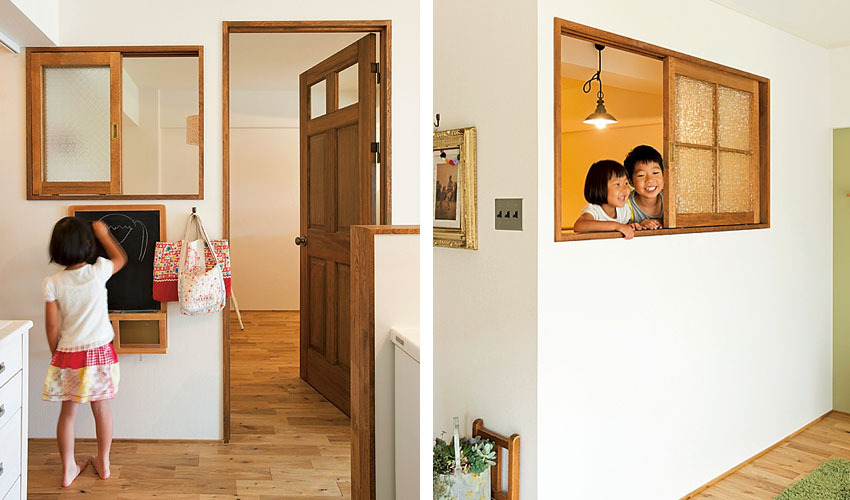 室内窓をつけて、常に気配を感じ合える子供部屋