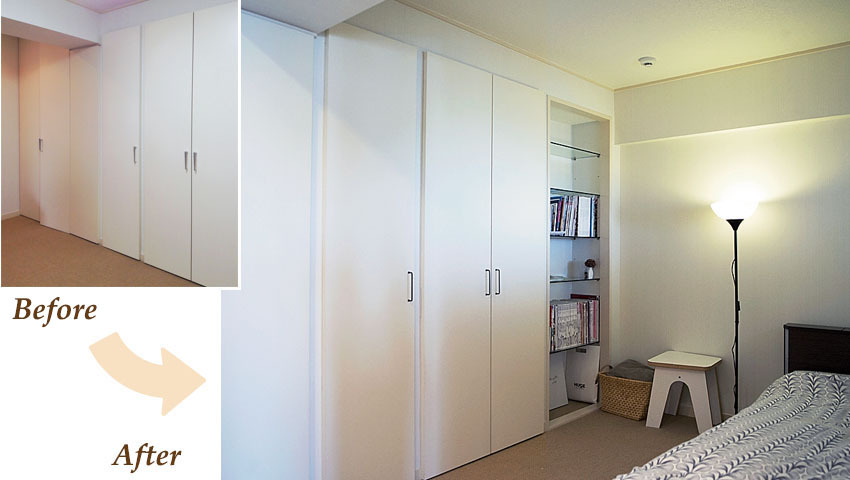 壁一面のクローゼットは収納力バツグン。