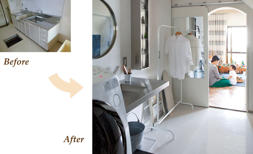 リビングからユーティリティを一直線に通れる