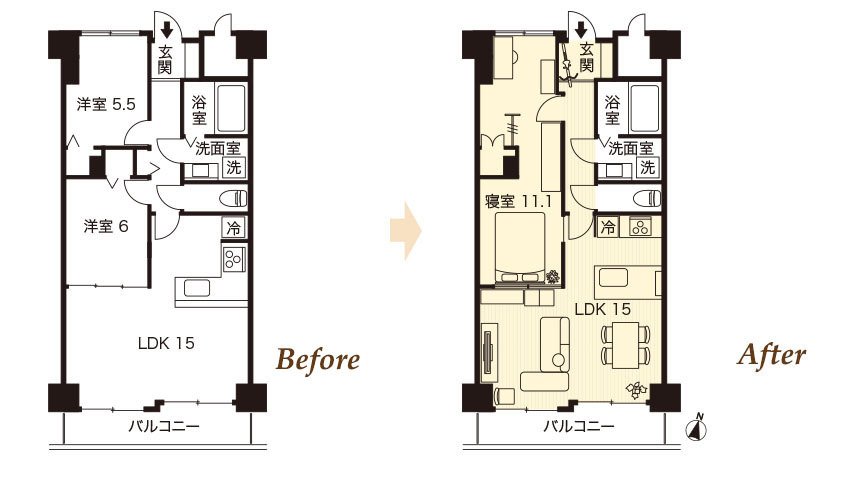 マンション間取り図のbefore&after