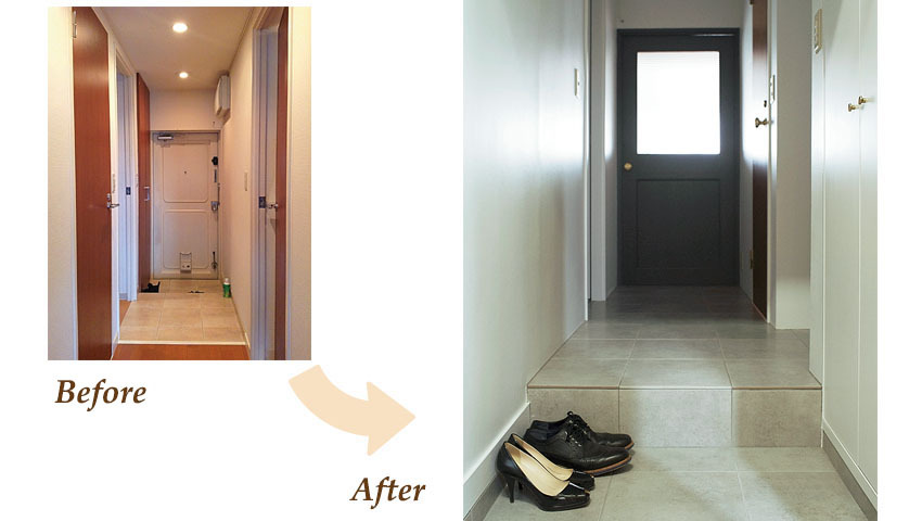 玄関はタイル張りにし、屋外につながる雰囲気を演出