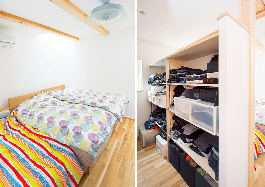 ウォークインタイプのクローゼット付きの寝室