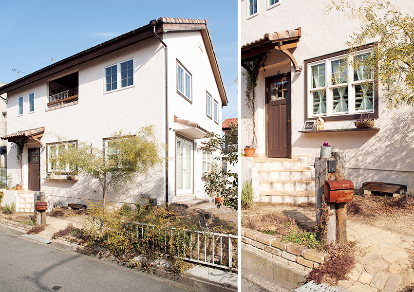 切り妻のシンプルな外観をナチュラルな素材がぬくもりいっぱいの外観