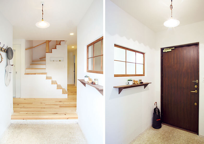 正面に階段ホールがある玄関