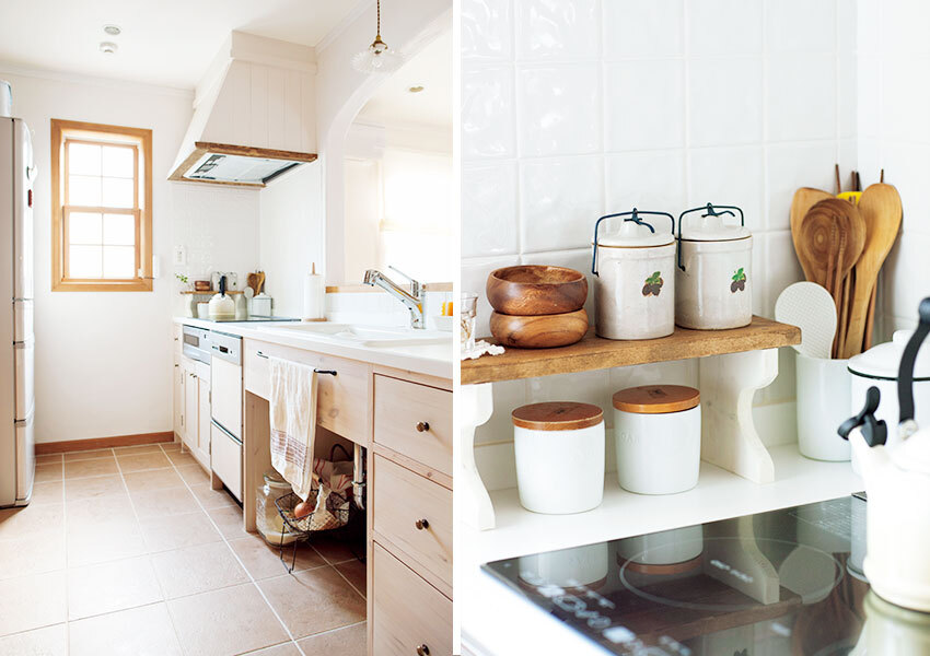 表面が波打ったタイルのキッチン