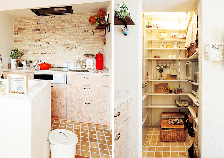 壁や床の素材選びにもこだわったキッチン