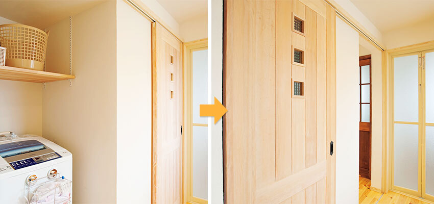 間仕切り用の引き戸がある洗面室