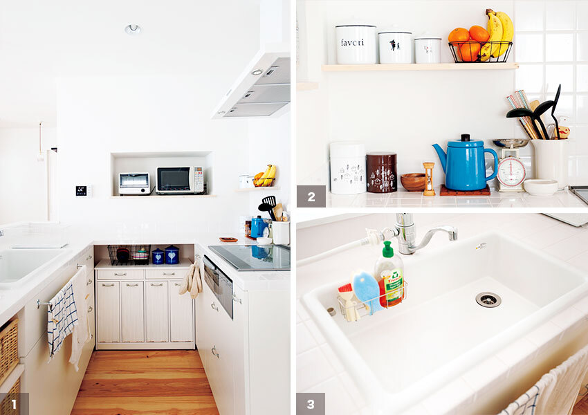 理科実験用のシンクを使ったキッチン