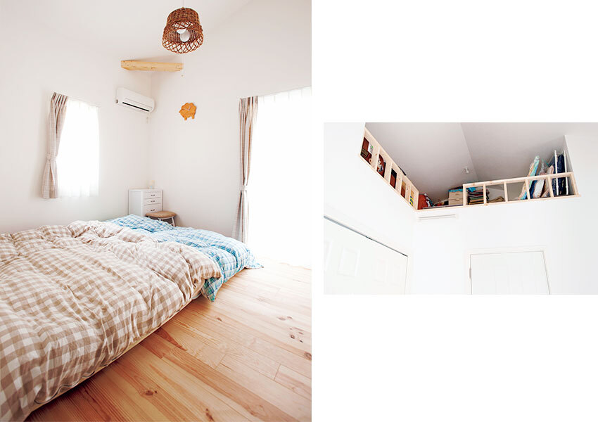 寝天井の高い寝室