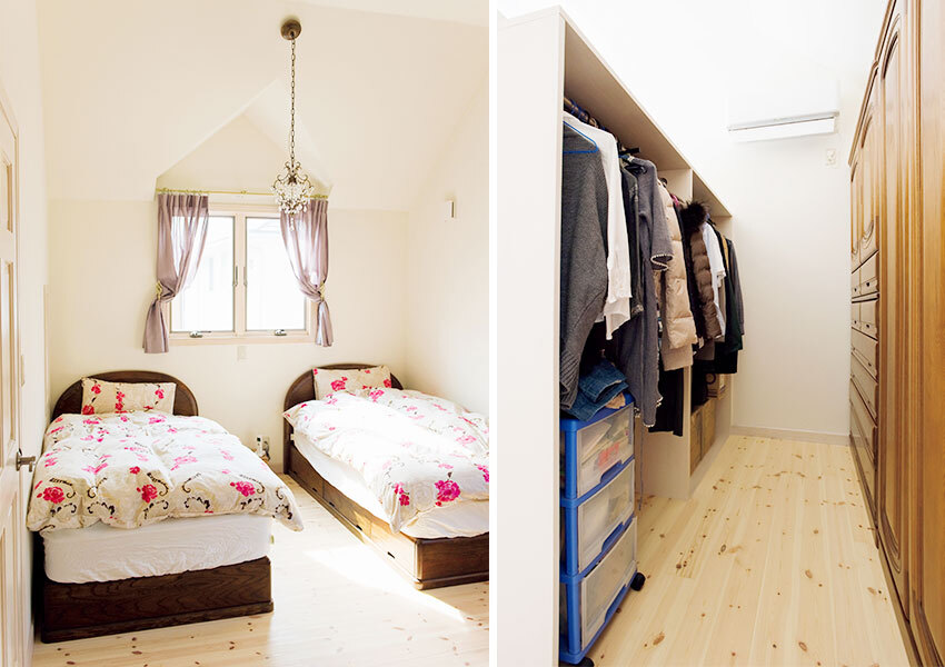 エレガントな雰囲気の寝室と使いやすいウォークインクローゼット