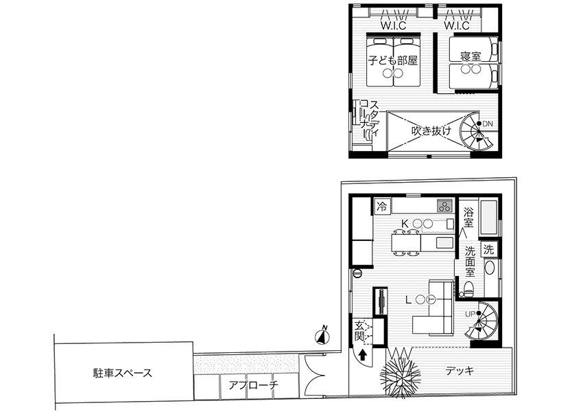 旗ざお状敷地の間取り図