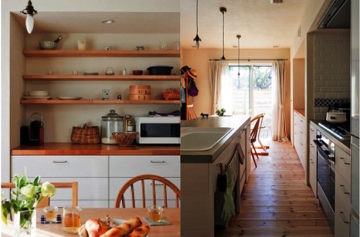 硬質な素材感のモルタルで仕上げたキッチン