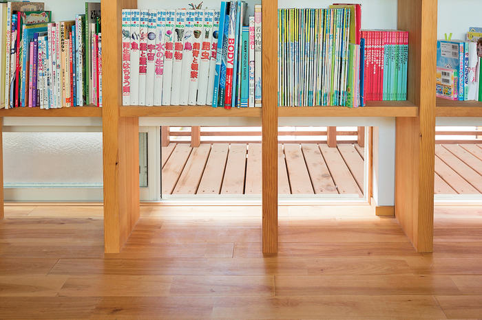 本棚の下にある小さな窓""