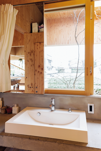 鏡兼可動式の扉付きの洗面台